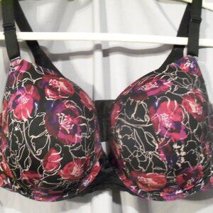 Torrid Curve Floral Black and Pink Push-up Bra Size 44D